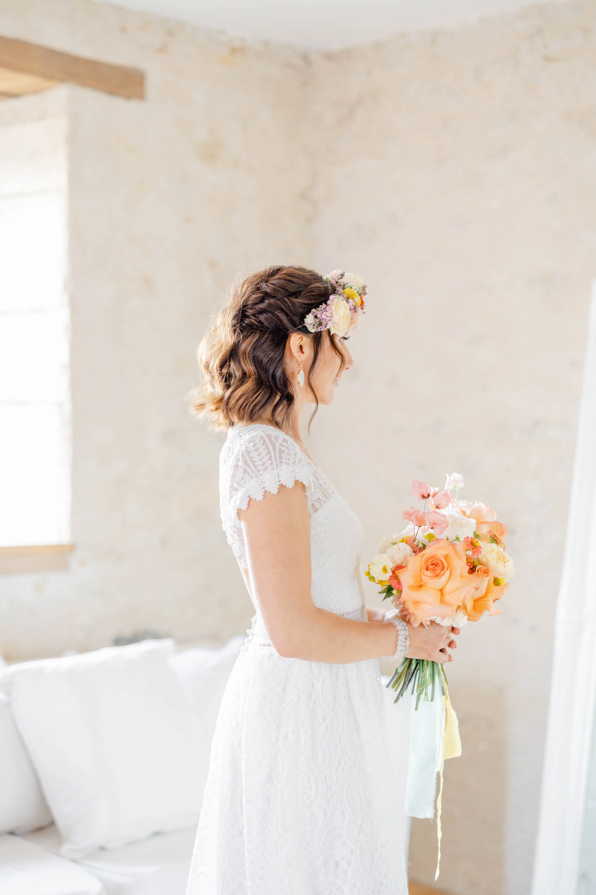 robe pétale dentelle gris marron